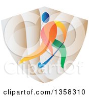 Poster, Art Print Of Colorful Athlete Playing Field Hockey On A Shield