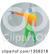 Poster, Art Print Of Colorful Athlete Shooting An Air Pistol In An Oval