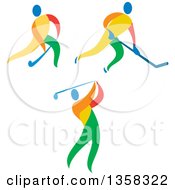 Poster, Art Print Of Colorful Athletes Playing Ice And Field Hockey And Golf