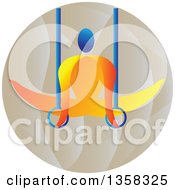Clipart Of A Colorful Gymnast Athlete On Still Rings In A Circle Royalty Free Vector Illustration