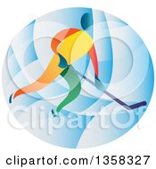 Poster, Art Print Of Colorful Athlete Playing Ice Hockey In A Blue Oval