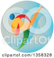 Poster, Art Print Of Colorful Martial Arts Athlete Doing Taekwondo In A Blue Circle