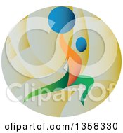 Clipart Of A Retro Colorful Athlete Weightlifting Doing Lunges With A Barbell Over His Head In A Circle Royalty Free Vector Illustration by patrimonio