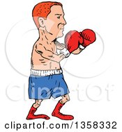 Poster, Art Print Of Cartoon Red Haired White Male Boxer Facing To The Right