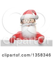 Poster, Art Print Of 3d Bespectacled Christmas Santa Claus Over A Sign On A White Background