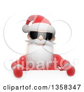 Poster, Art Print Of 3d Christmas Santa Claus Wearing Sunglasses Over A Sign On A White Background