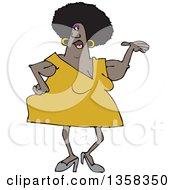 Clipart Of A Cartoon Chubby Black Woman Presenting With Her Arms Sagging Royalty Free Vector Illustration