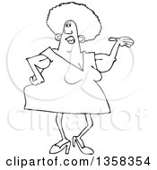 Poster, Art Print Of Cartoon Black And White Chubby Woman Presenting With Her Arms Sagging