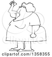 Clipart Of A Cartoon Black And White Chubby Senior Woman Holding Up A Fist With Her Arms Sagging Royalty Free Vector Illustration