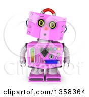 3d Surprised Retro Pink Female Robot On A White Background