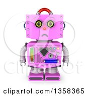 3d Sad Retro Pink Female Robot Pouting On A White Background