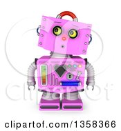 Poster, Art Print Of 3d Surprised Retro Pink Female Robot Looking Up To The Left On A White Background