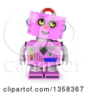 Poster, Art Print Of 3d Retro Pink Female Robot Looking Up To The Right On A White Background