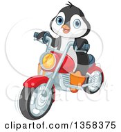Poster, Art Print Of Cute Penguin Riding A Red Motorcycle