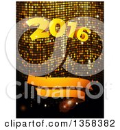Poster, Art Print Of 3d Gold 2016 New Year And Blank Ribbon Banner Over Mosaic