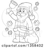 Poster, Art Print Of Cartoon Black And White Christmas Santa Claus Ringing A Bell