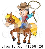 Poster, Art Print Of Cartoon Cowboy Swinging A Lasso On Horseback