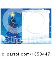 Poster, Art Print Of Silhouetted Christmas Tree With A Glowing Star Next To A Blank Sign With Snow