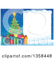 Poster, Art Print Of Christmas Tree With Gifts Next To A Blank Sign With Snow