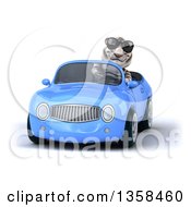 Clipart Of A 3d White Tiger Wearing Sunglasses And Driving A Blue Convertible Car On A White Background Royalty Free Illustration by Julos