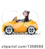 Clipart Of A 3d Chimpanzee Monkey Driving A Yellow Convertible Car On A White Background Royalty Free Illustration