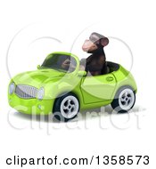 Clipart Of A 3d Chimpanzee Monkey Driving A Green Convertible Car On A White Background Royalty Free Illustration
