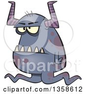 Clipart Of A Cartoon Grumpy Purple Horned Monster Royalty Free Vector Illustration