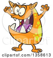Clipart Of A Cartoon Scary Orange Spotted Monster Royalty Free Vector Illustration