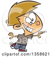 Clipart Of A Cartoon Dirty Blond White Boy Reaching Out To Catch Someone Royalty Free Vector Illustration