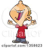 Clipart Of A Cartoon Victorious Dirty Blond White Boy Celebrating A Win Royalty Free Vector Illustration