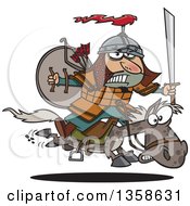 Cartoon Man Genghis Khan Riding Into Battle On Horseback
