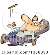 Cartoon Bored White Executive Businessman Leaning Back In His Chair And Tossing A Pencil