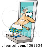 Clipart Of A Cartoon White Man In His Underware Locked Out Of His House Royalty Free Vector Illustration by toonaday