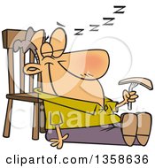 Poster, Art Print Of Cartoon Happy White Man Sleeping In A Turkey Coma After Thanksgiving Feast