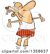 Cartoon Happy Brunette White Man Jumping Gleefully In The Morning