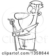 Lineart Clipart Of A Cartoon Black And White Happy Man Chalking Up His Billiards Cue Stick Royalty Free Outline Vector Illustration
