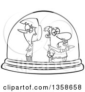 Cartoon Black And White Unhappy Couple Isolated In A Snow Globe