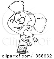 Lineart Clipart Of A Cartoon Black And White Friendly Black Girl Presenting Or Expressing Someone Elses Turn Royalty Free Outline Vector Illustration
