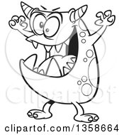 Lineart Clipart Of A Cartoon Black And White Scary Spotted Monster Royalty Free Outline Vector Illustration