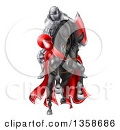 3d Fully Armored Jousting Knight Charging Forward With A Lance On A Black Horse