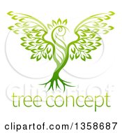 Poster, Art Print Of Gradient Green Tree In The Shape Of A Phoenix Bird Over Sample Text