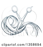 Clipart Of Gradient Blue Scissors Cutting Hair Royalty Free Vector Illustration by AtStockIllustration