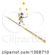 3d Futuristic Robot Juggling Balls And Walking A Tight Rope On A Shaded White Background