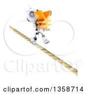 Poster, Art Print Of 3d Futuristic Robot Carrying A Yen Currency Symbol And Walking A Tight Rope On A Shaded White Background
