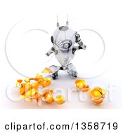 3d Futuristic Robot Juggler Dropping And Breaking Balls On A Shaded White Background