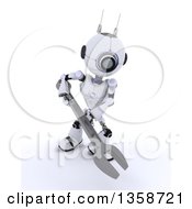 Poster, Art Print Of 3d Futuristic Robot Using A Giant Wrench On A Shaded White Background