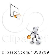 Poster, Art Print Of 3d Futuristic Robot Playing Basketball On A Shaded White Background