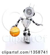 Poster, Art Print Of 3d Futuristic Robot Dribbling A Basketball On A Shaded White Background