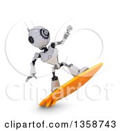 Poster, Art Print Of 3d Futuristic Robot Surfing On A Shaded White Background