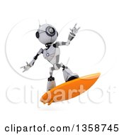 Poster, Art Print Of 3d Futuristic Robot Surfing On A Shaded White Background